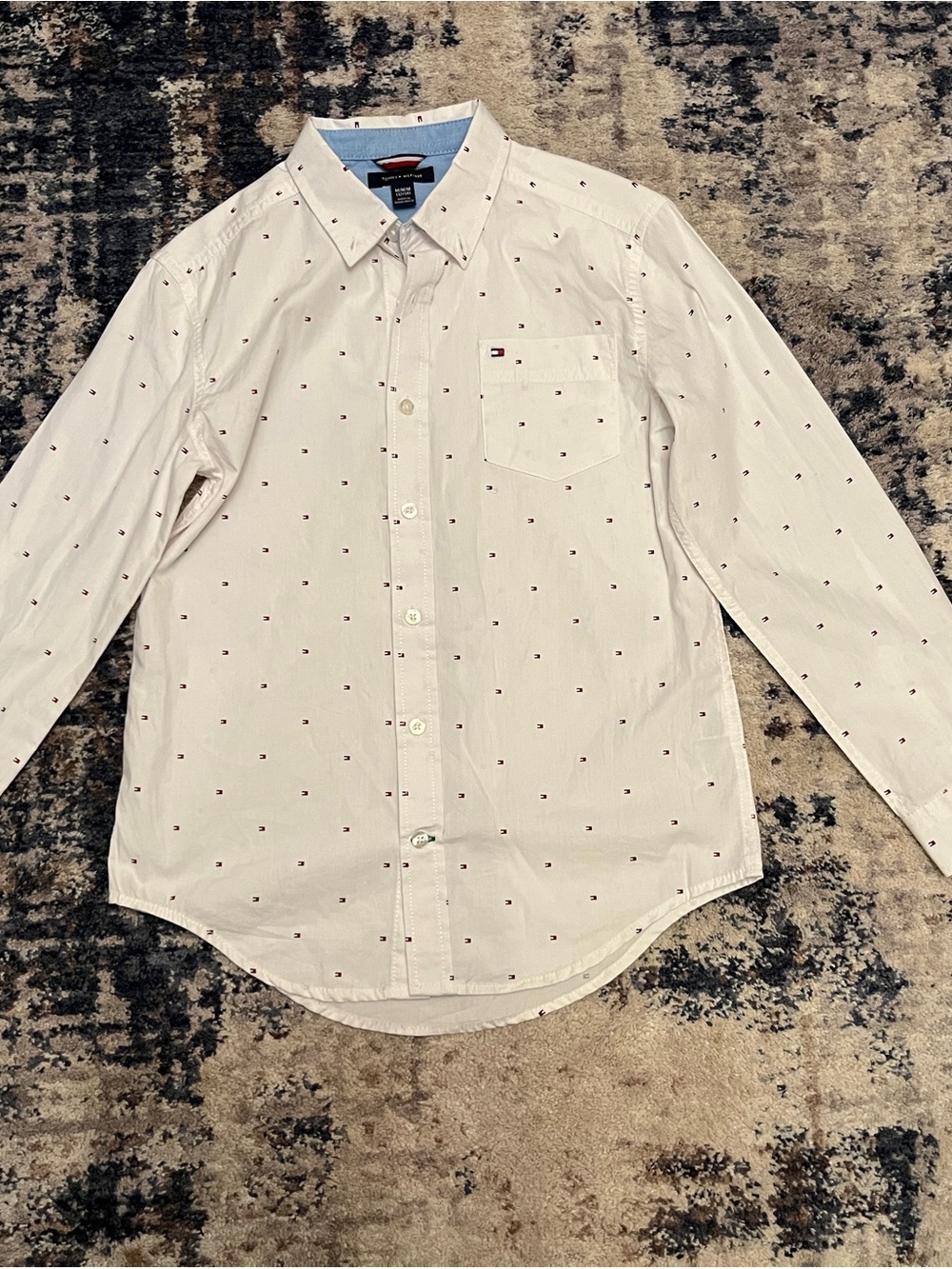 Tommy Hilfiger White Long-Sleeve Button-Down with Micro Flag Pattern